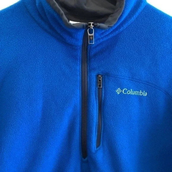 Columbia Mens L Pull Over Quarter Zip Up Fleece Mock Neck Sweatshirt‎ Blue - Picture 2 of 8